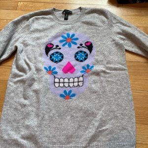 AQUA grey cashmere skull sweater